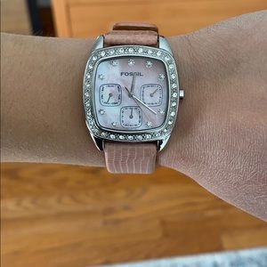 Pink Mother of Pearl Fossil Watch